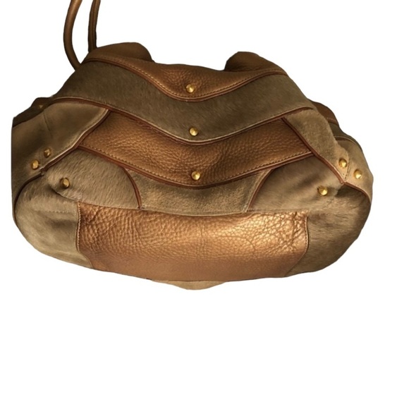 Cole Haan  large gold metallic leather bucket bag , tan calf hair - Picture 4 of 16
